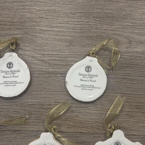 Vintage Christmas Ornament Thomas Kinkade Porcelain Gold Trim Lot Winter Scenes - Picture 7 of 10